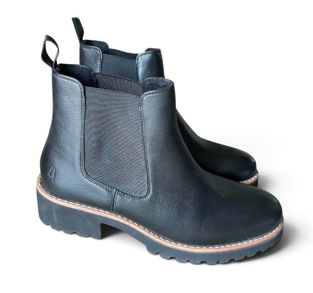 Hush Puppies NEW Amelia Chelsea Boots Womens 9.5 Black Leather Pull On NWOB